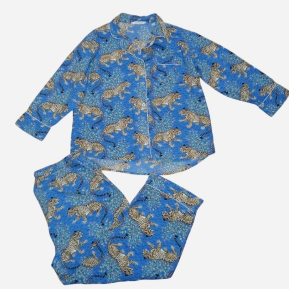 Printfresh Woven Organic Cotton Leopard Print Long Sleeve Notch Collar Pajamas